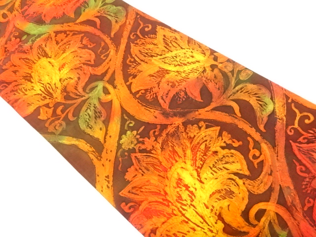 ふくれ織　唐花模様　全通袋帯